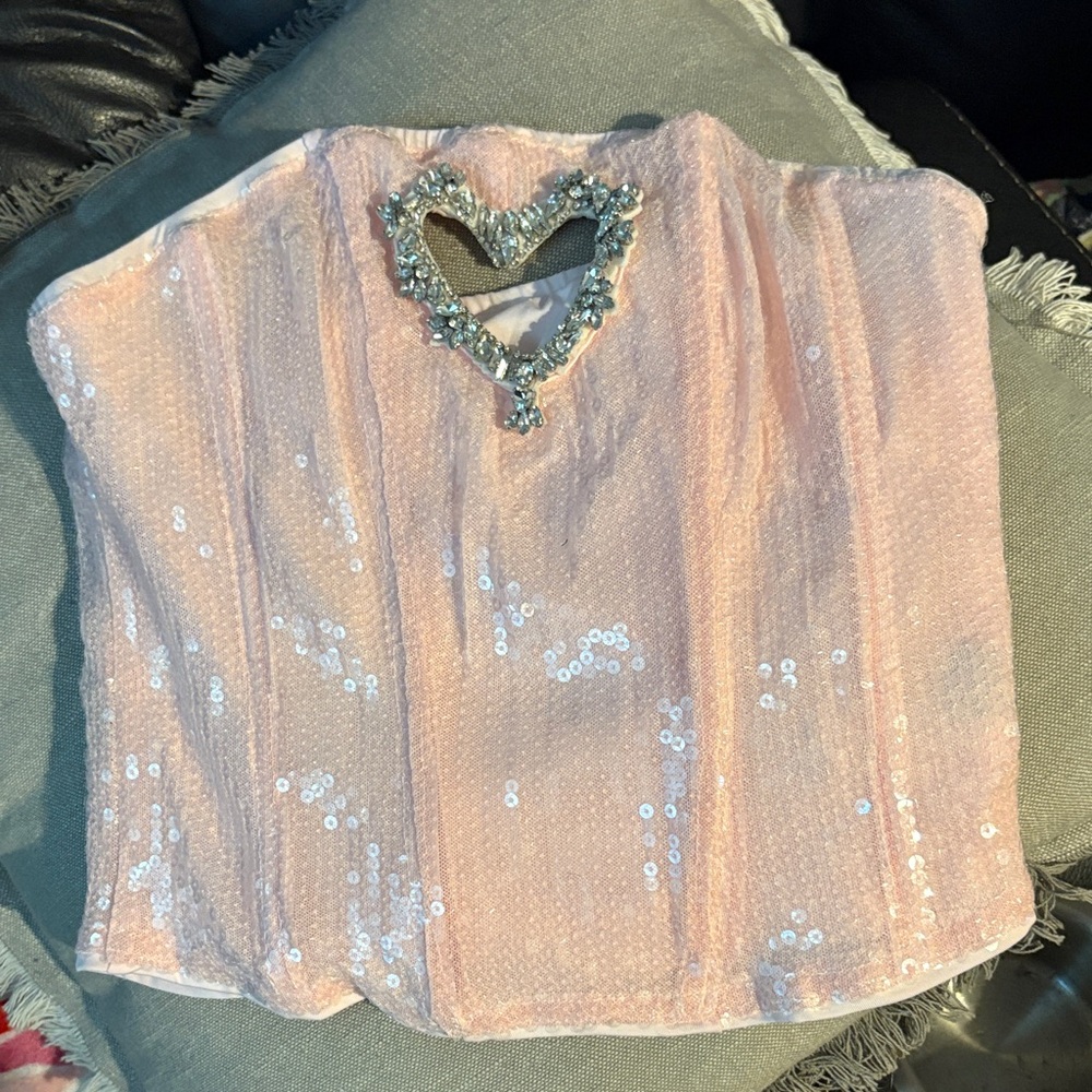Pink Sequin Corset with Heart Embellishment